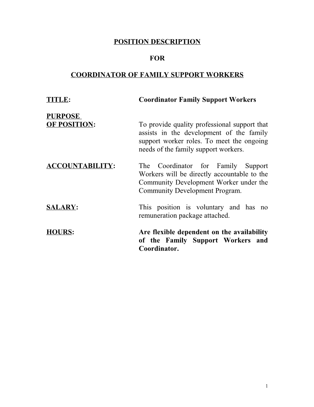 Coordinator of Family Support Workers