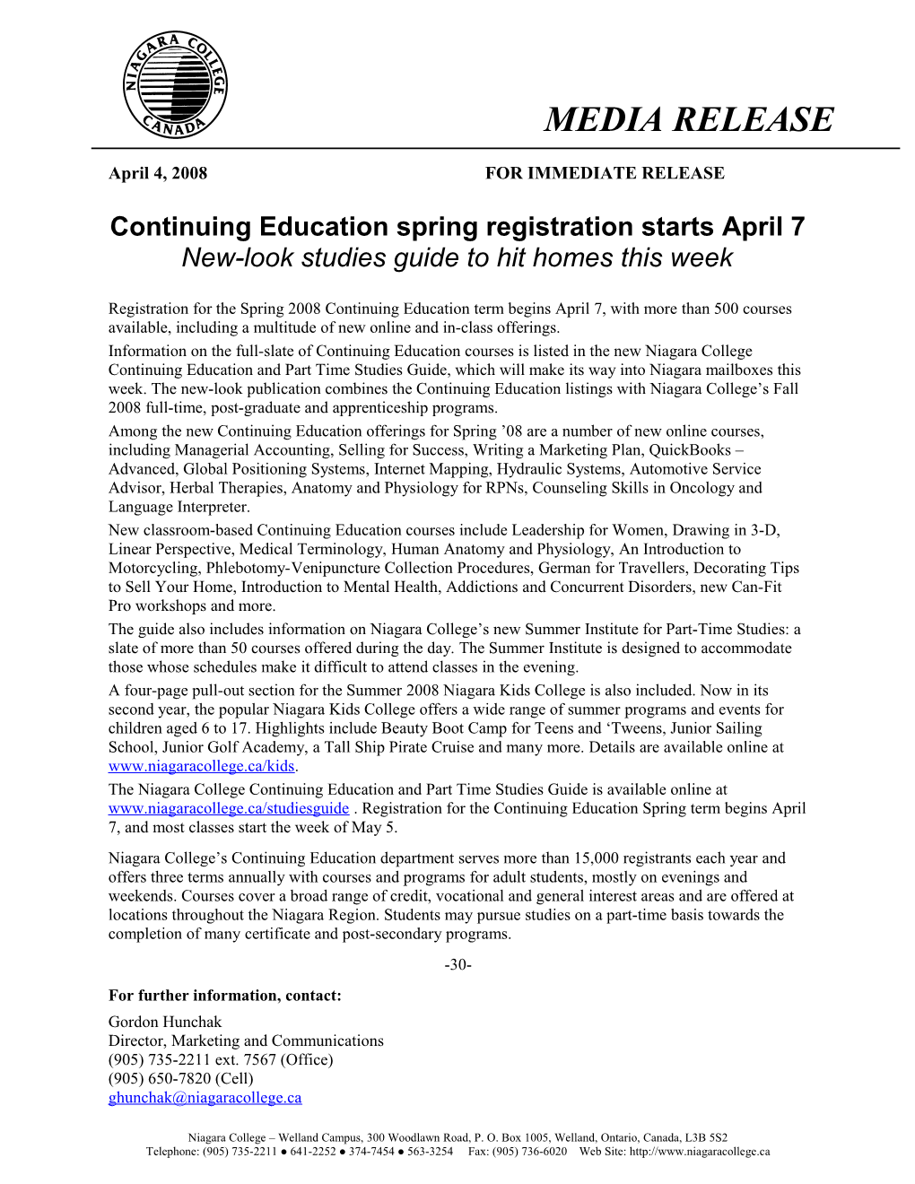Continuing Education Spring Registration Starts April 7
