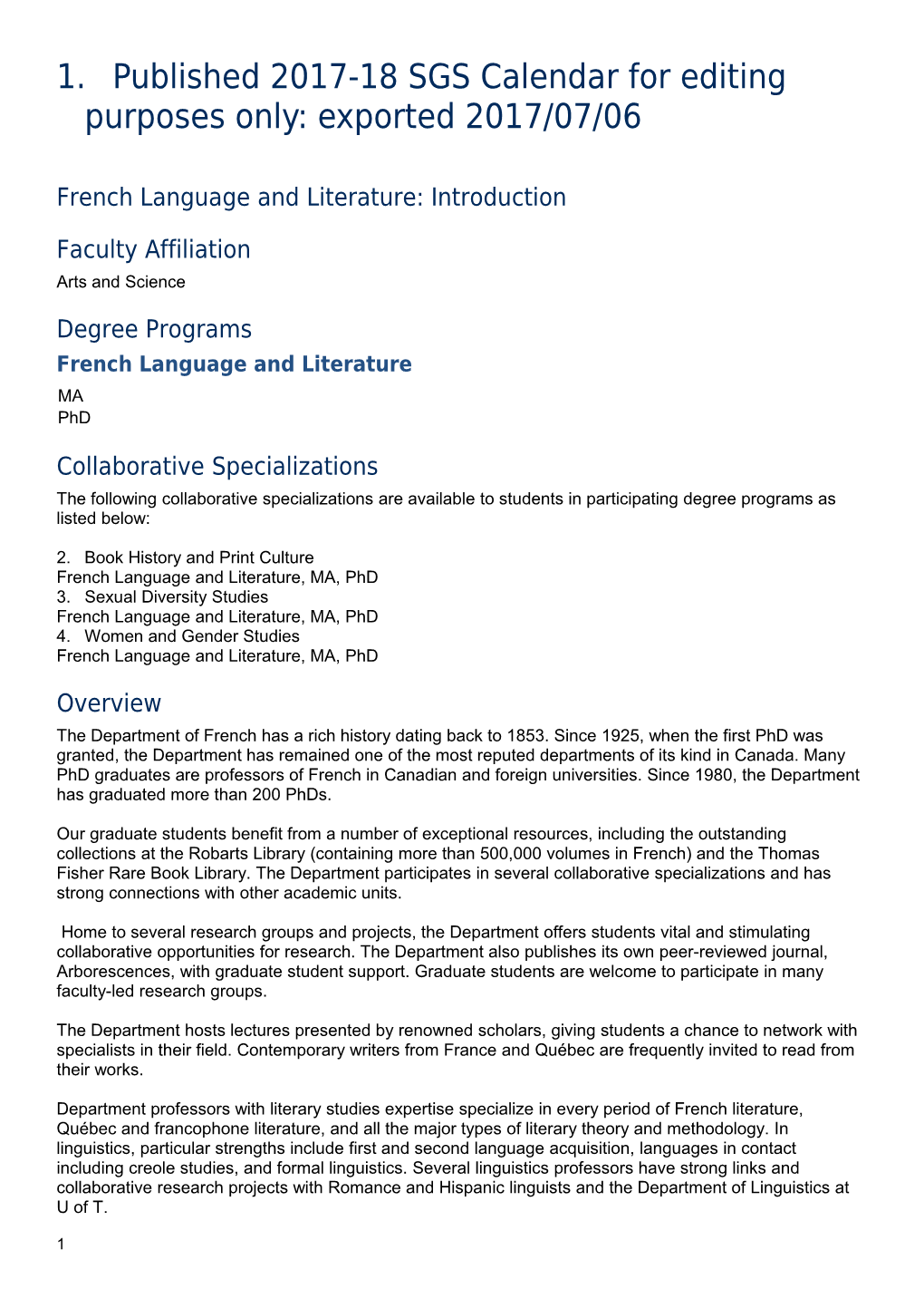 French Language and Literature