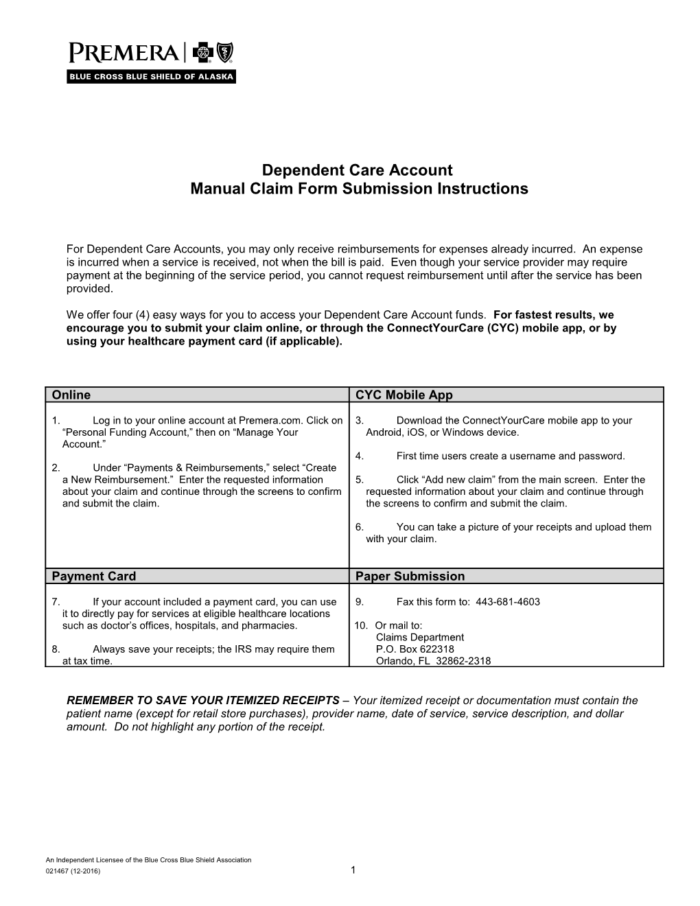 Dependent Care Account Claim Form