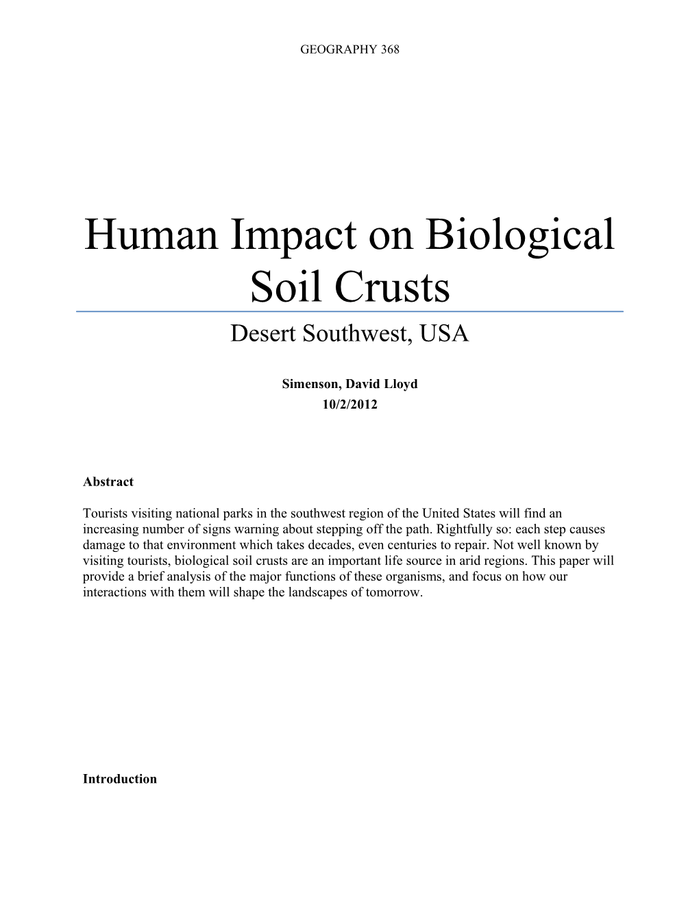 Human Impact on Biological Soil Crusts