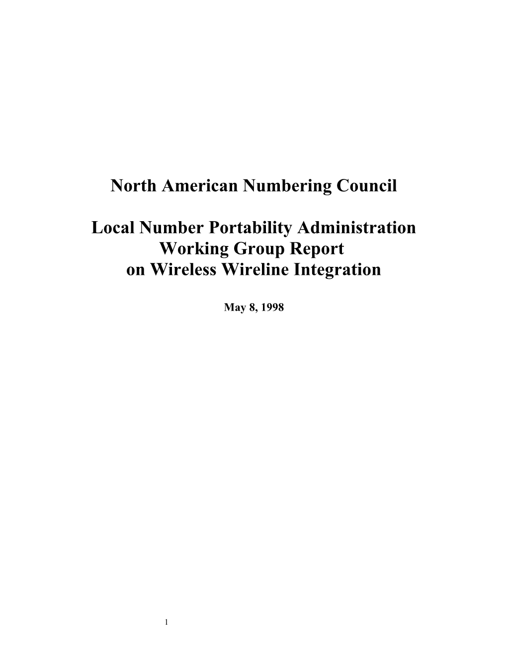 May 8, 1998North American Numbering Council
