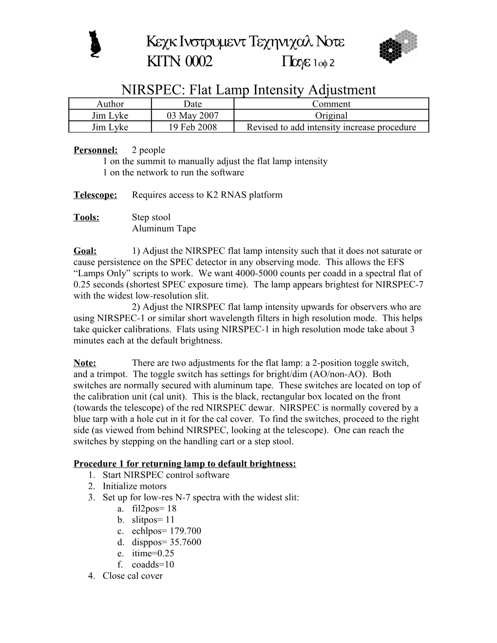 NIRSPEC: Flat Lamp Intensity Adjustment