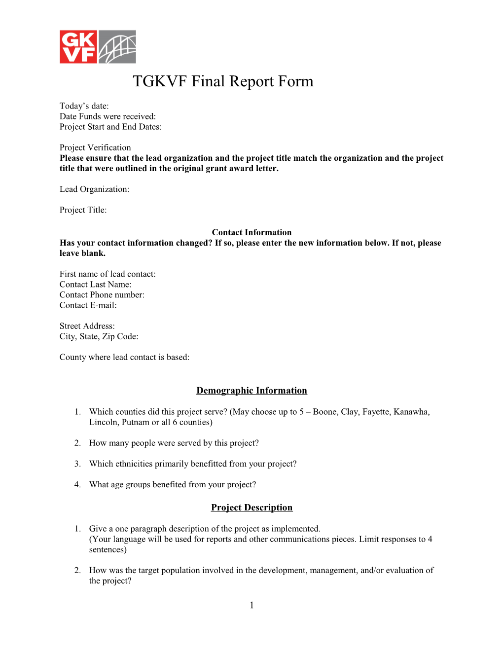 TGKVF Final Report Form
