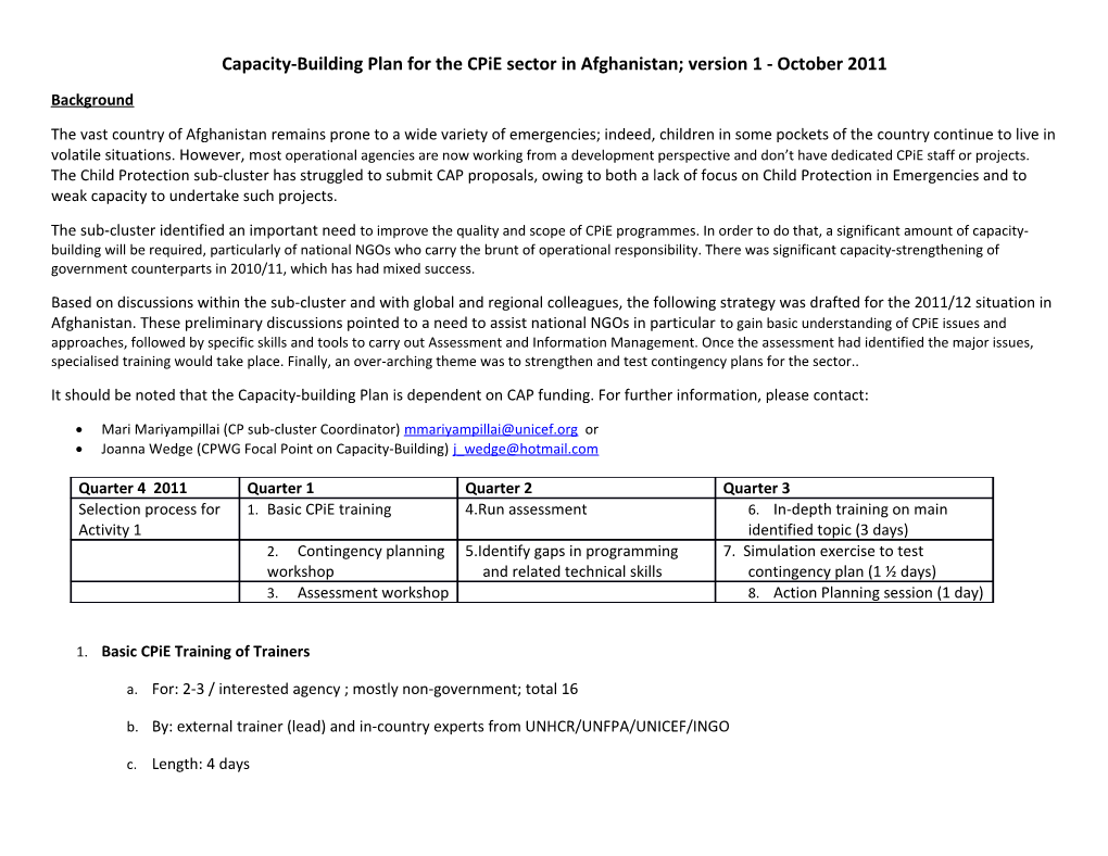 Capacity-Building Plan for the Cpie Sector in Afghanistan; Version 1 - October 2011