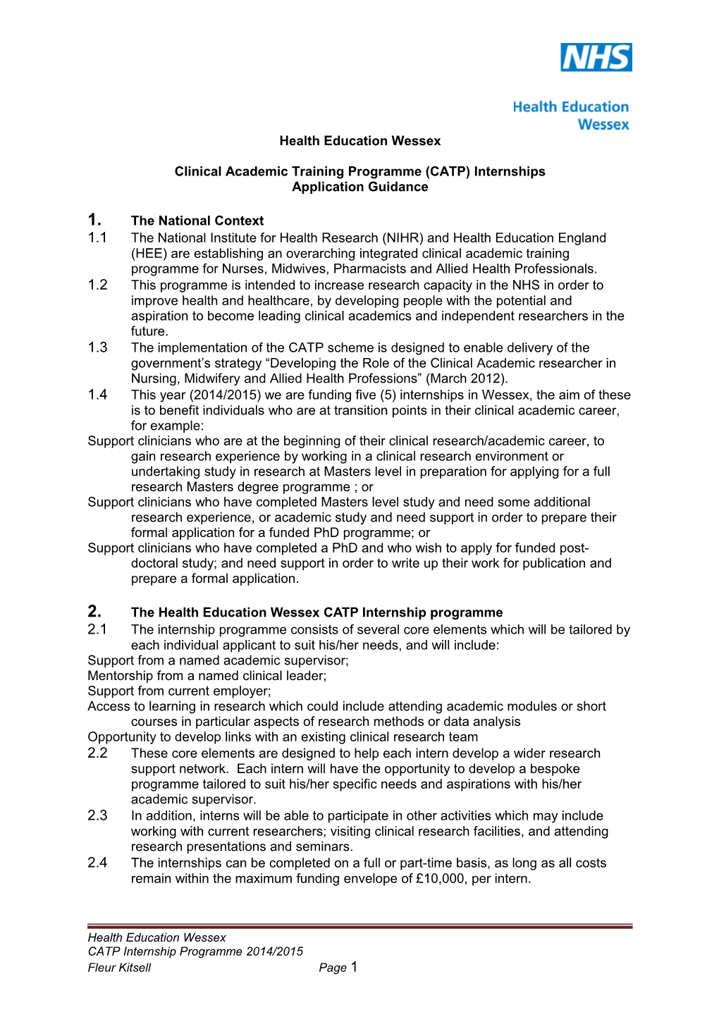Clinical Academic Training Programme (CATP) Internships