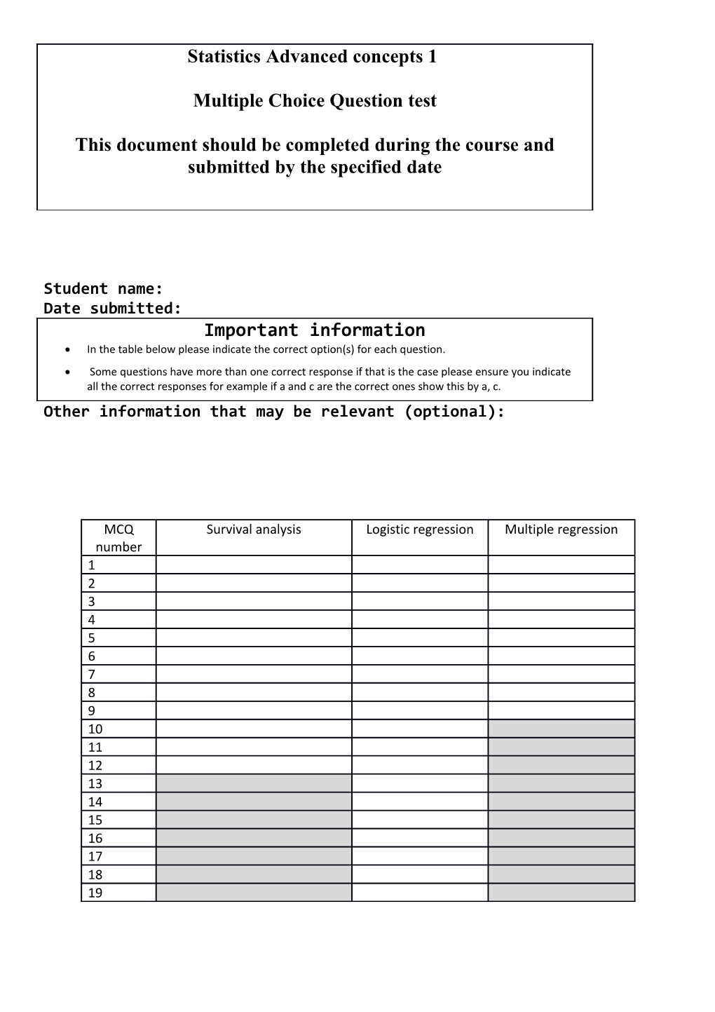 1.Survival Analysis 1 Multiple Choice Questions