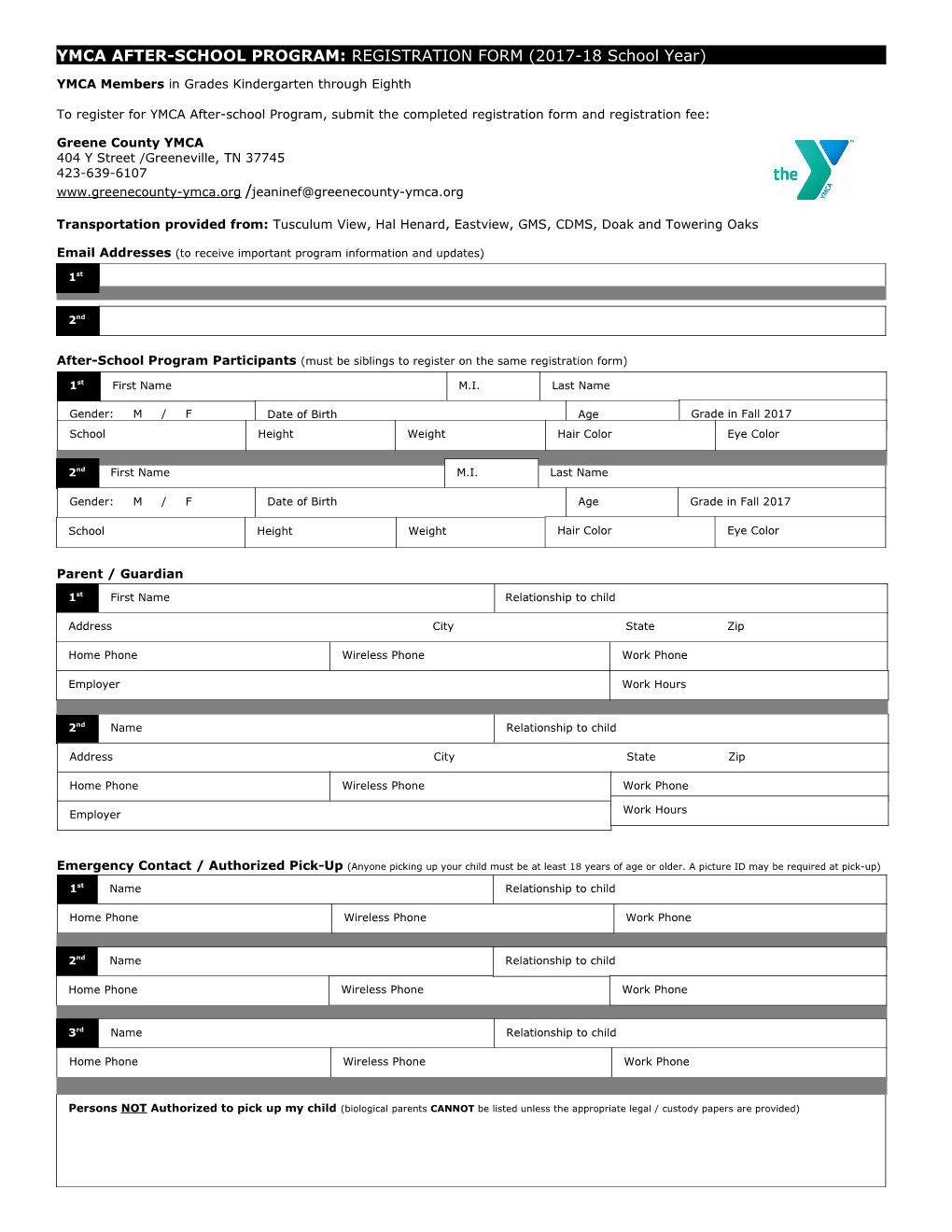 YMCA Members in Grades Kindergarten Through Eighth