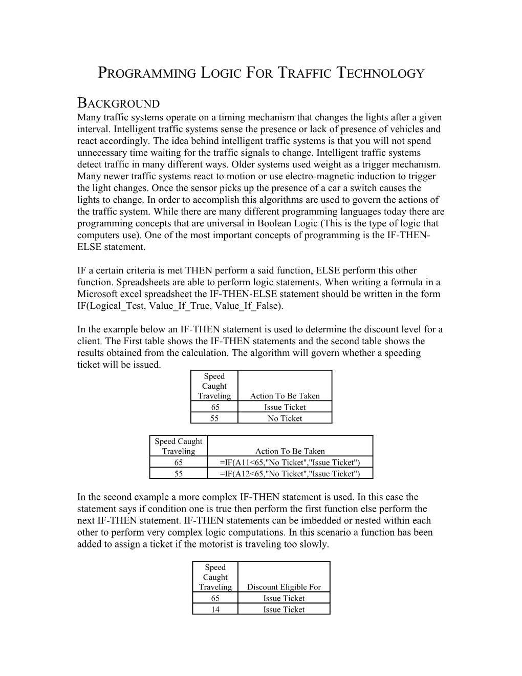 Programming Logic for Traffic Technology