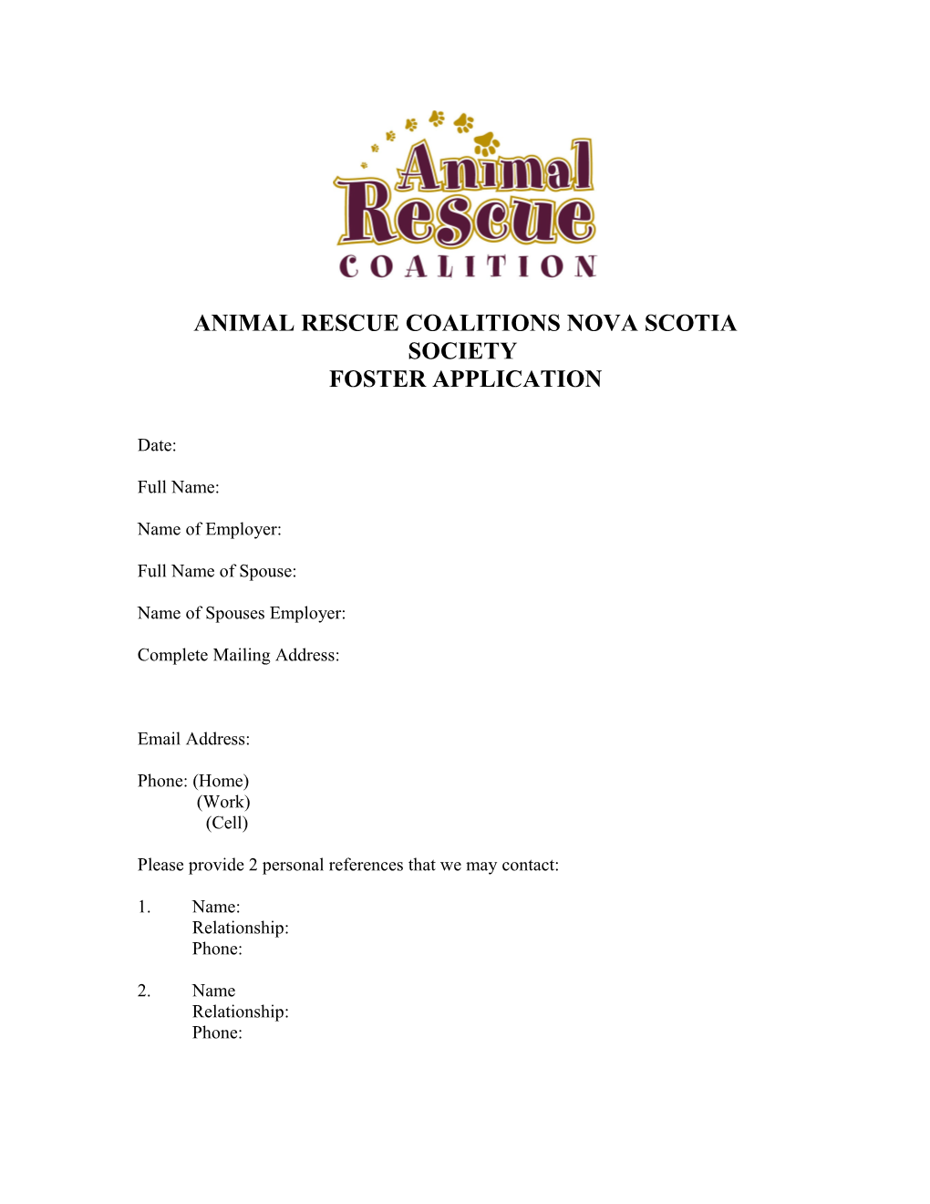 Animal Rescue Coalitions Nova Scotia Society