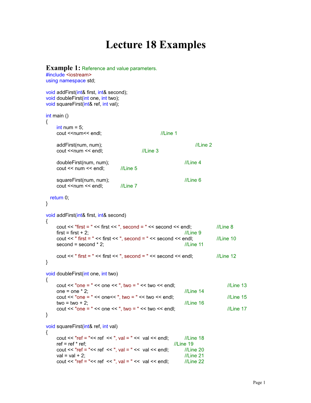 Example 1: Reference and Value Parameters