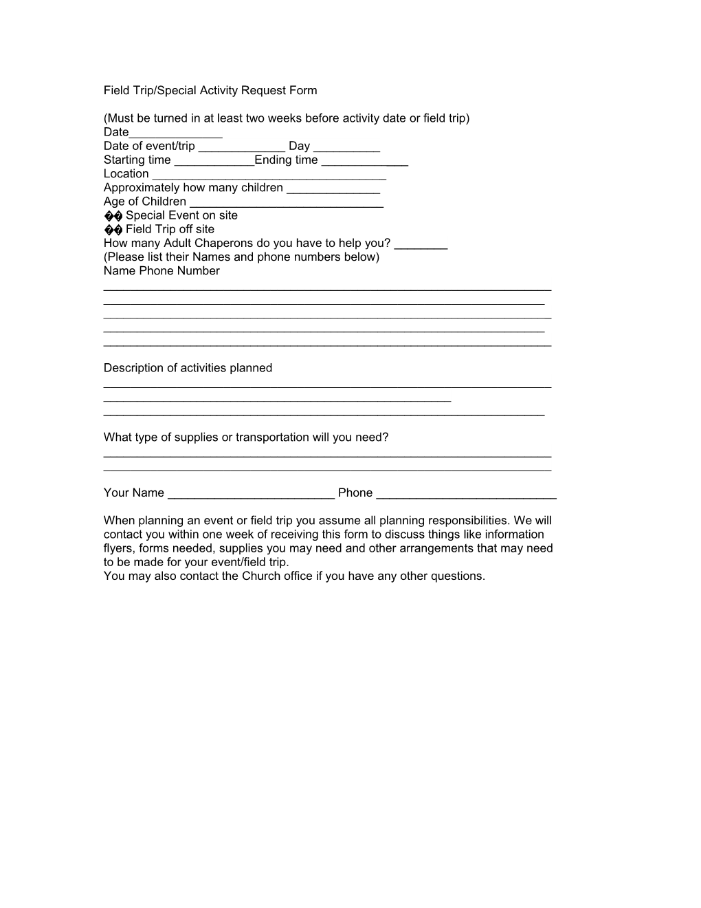 Field Trip/Special Activity Request Form