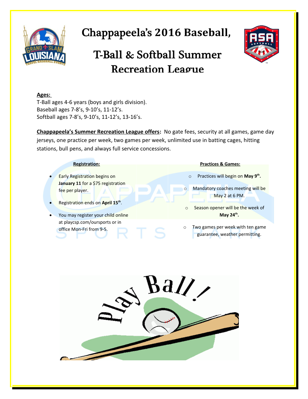 T-Ball Ages 4-6 Years (Boys and Girls Division)