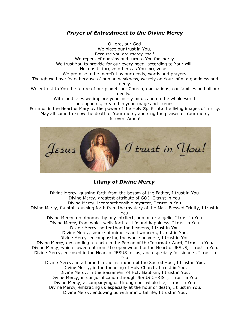 Prayer of Entrustment to the Divine Mercy