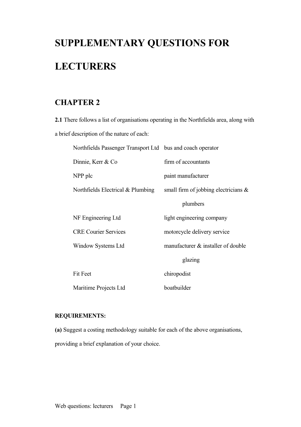 Supplementary Questions for Lecturers