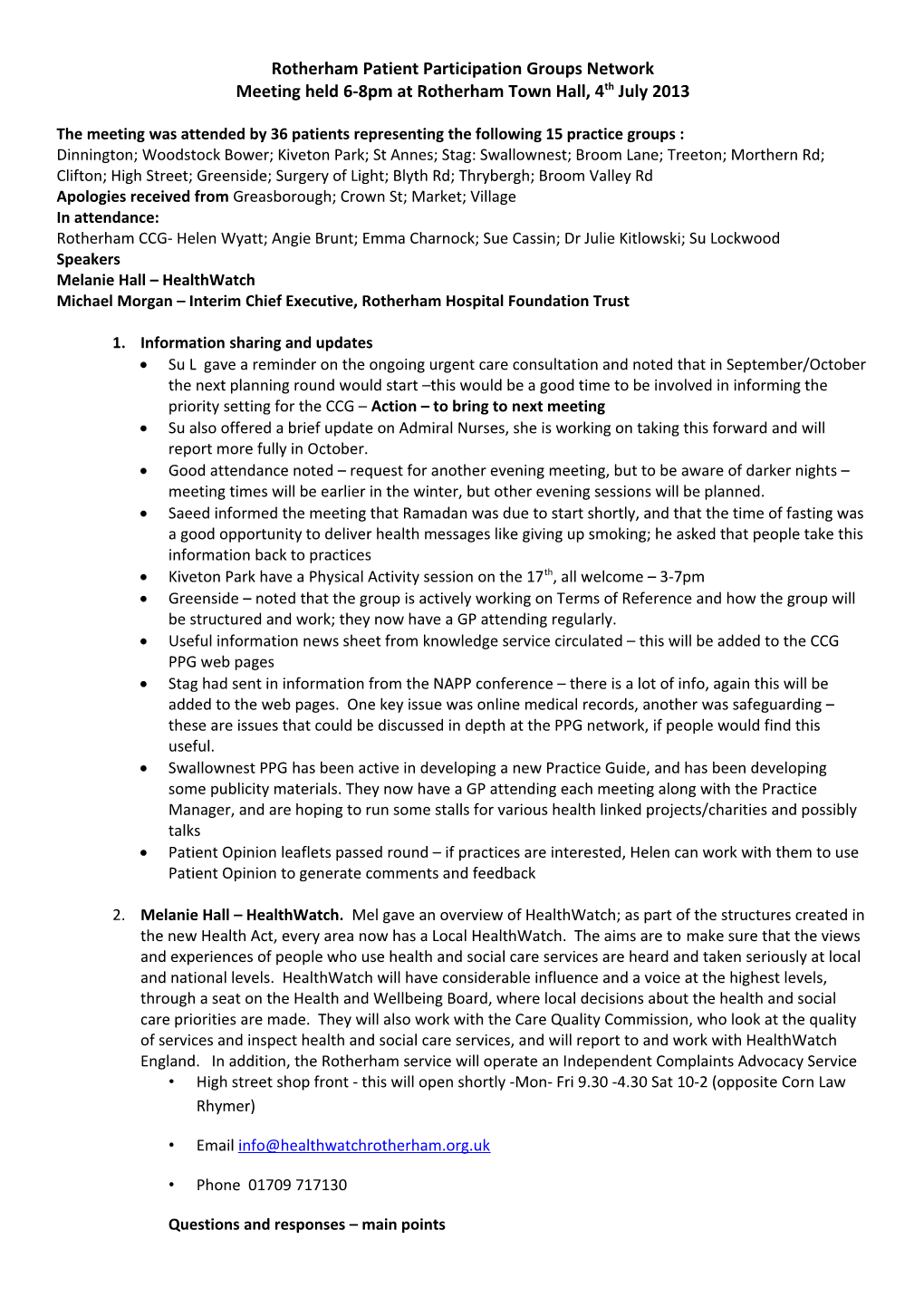 Rotherham Patient Participation Groups Network