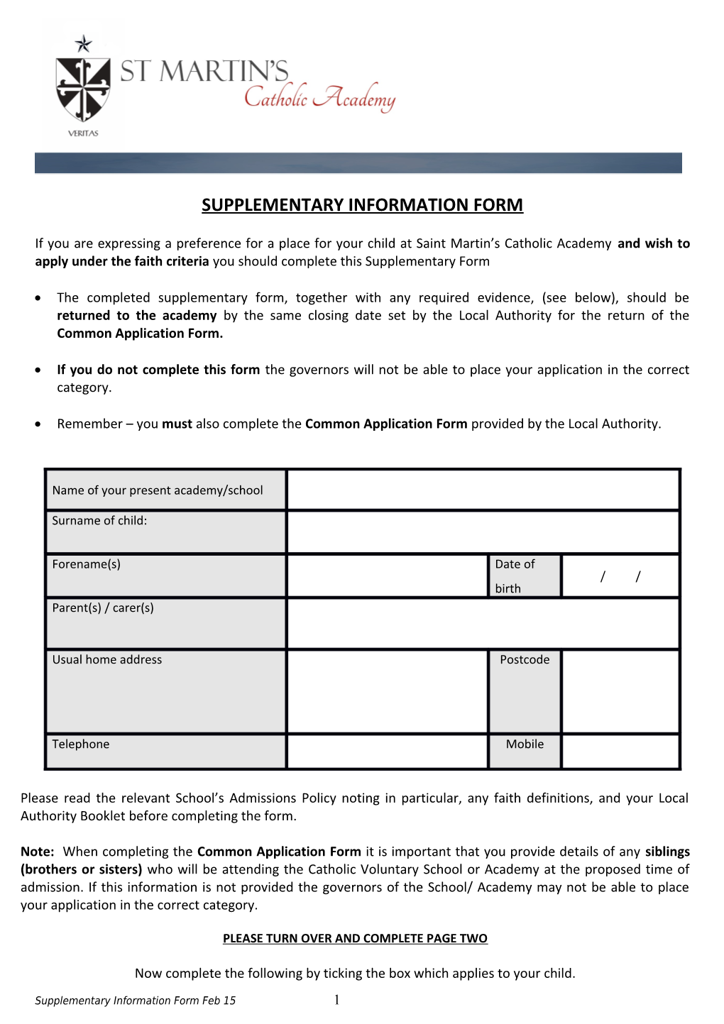 Supplementary Information Form