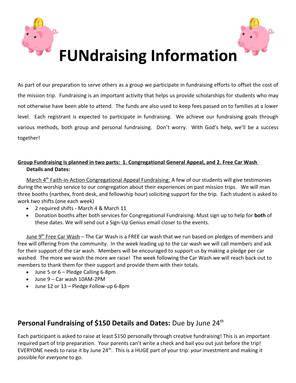 Group Fundraising Is Planned in Two Parts: 1. Congregational General Appeal, and 2. Free
