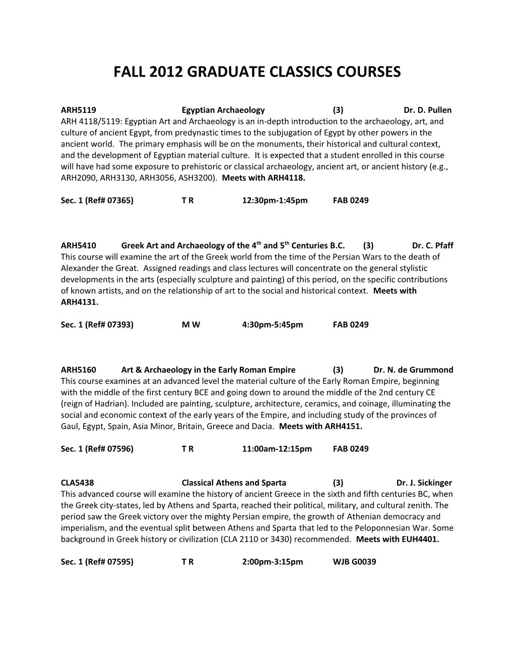 Fall 2012 Graduate Classics Courses