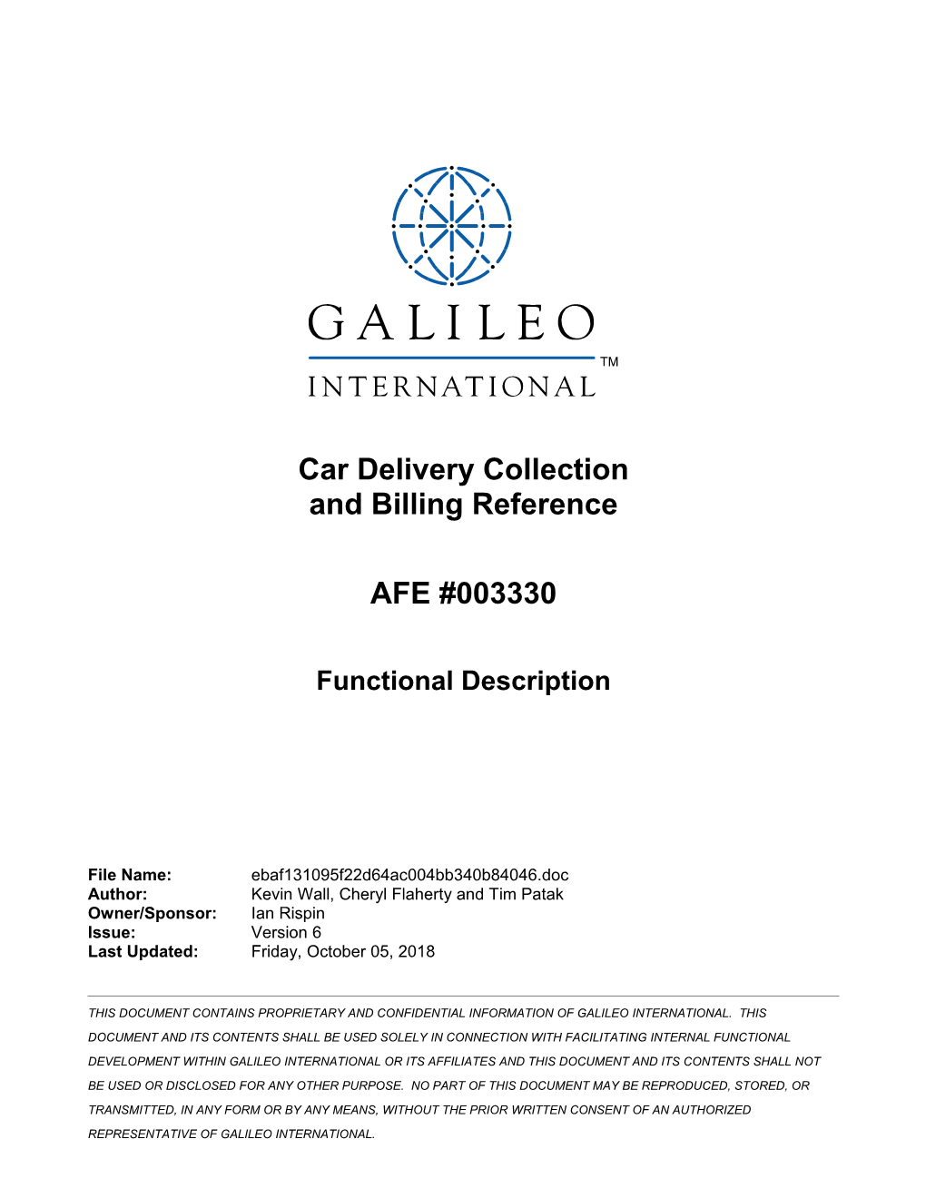 AFE 003330 Car Del Col and Billing Ref - Functional Description (V6)
