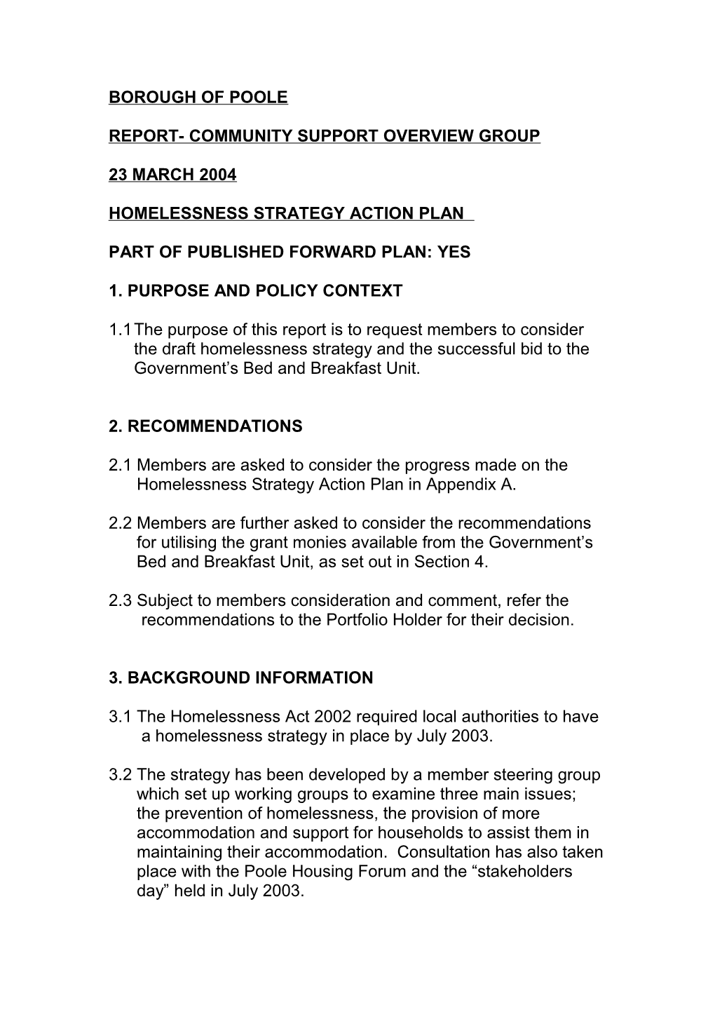Homelessness Strategy Action Plan