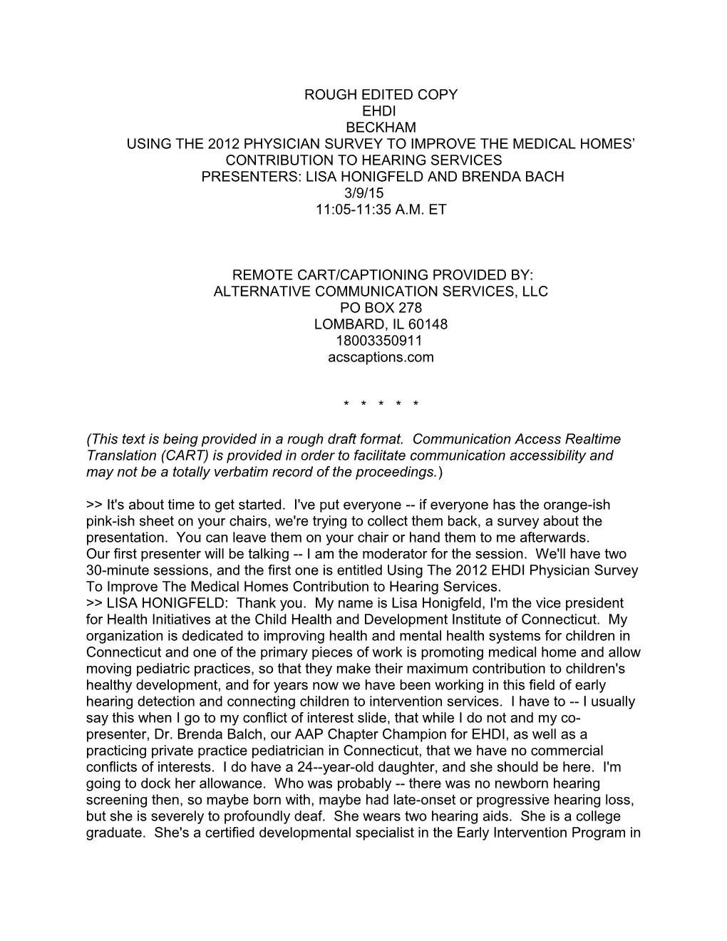 Using the 2012 Physician Survey to Improve the Medical Homes Contribution to Hearing Services