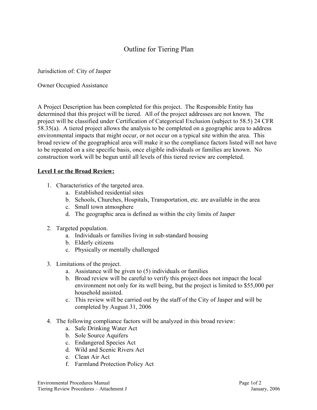 Sample Outline for Tiering Plan