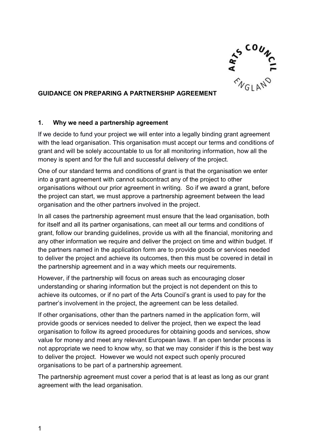 Guidance on Preparing a Partnership Agreement