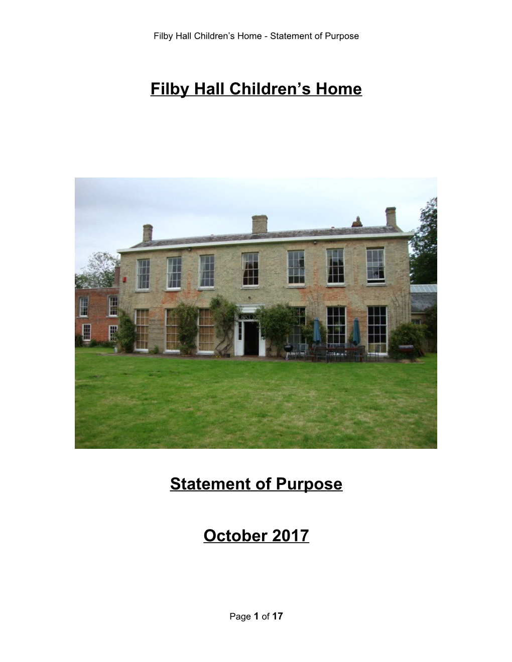 Filby Hall Children S Home - Statement of Purpose