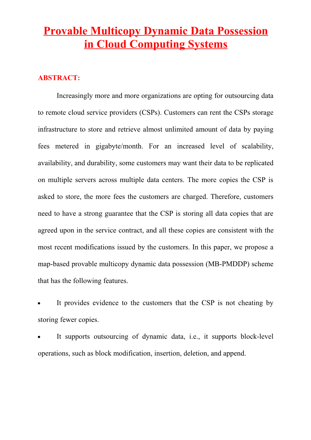 Provable Multicopy Dynamic Data Possession in Cloud Computing Systems