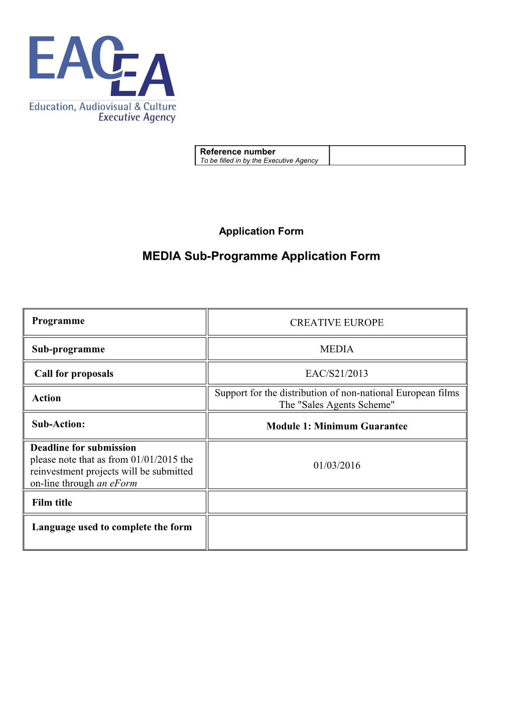 MEDIA Sub-Programme Application Form