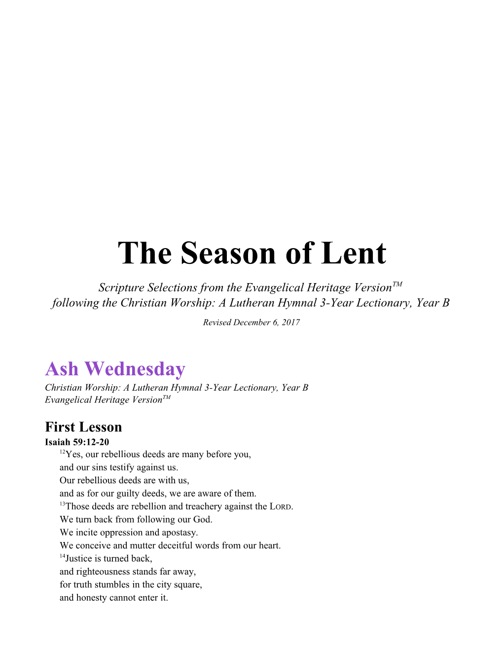 The Season of Lent