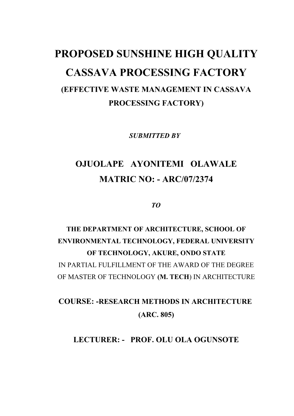 Cassava Processing Factory Ibadan