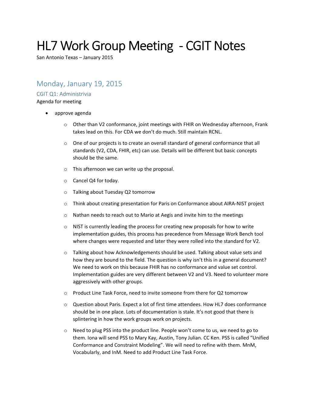HL7 Work Group Meeting - CGIT Notes