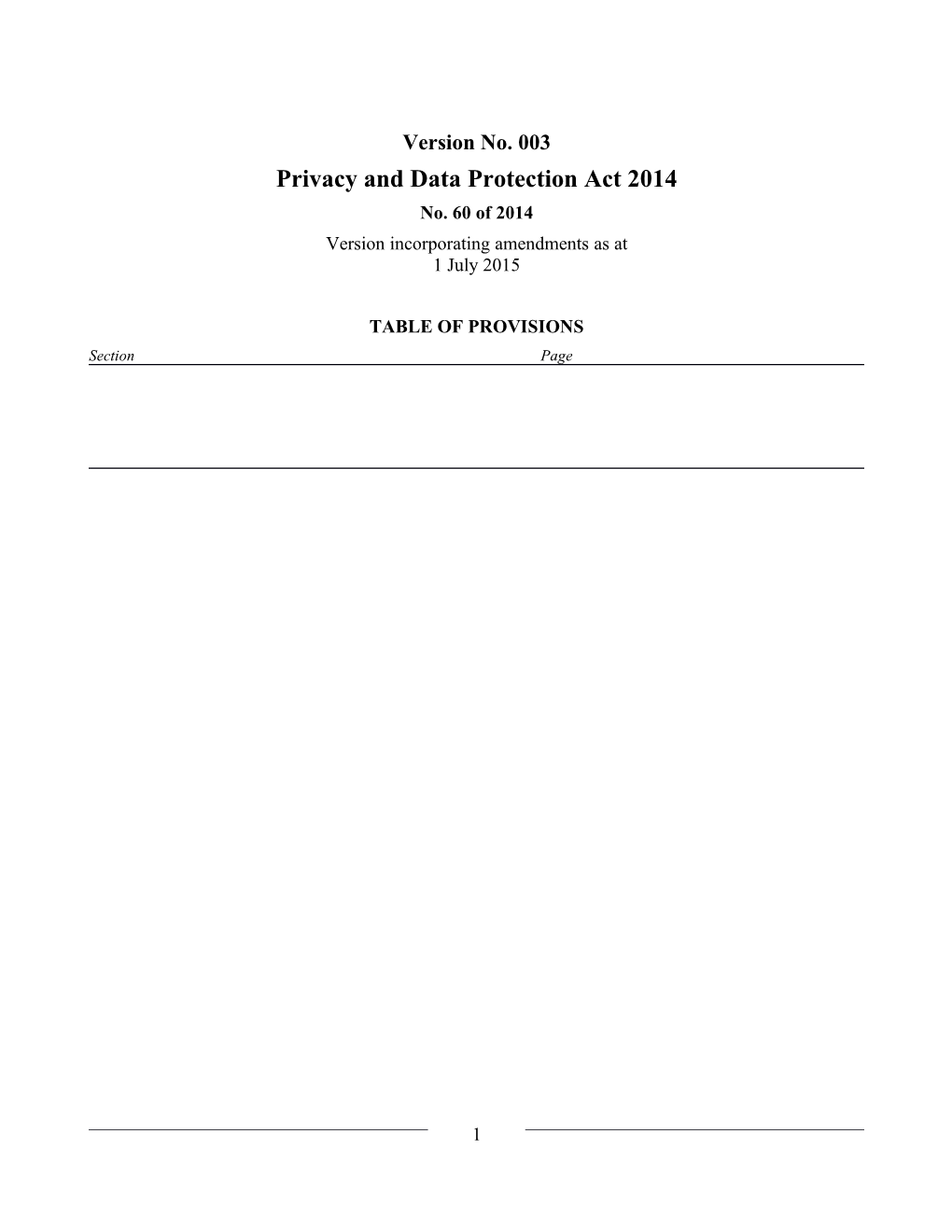 Privacy and Data Protection Act 2014