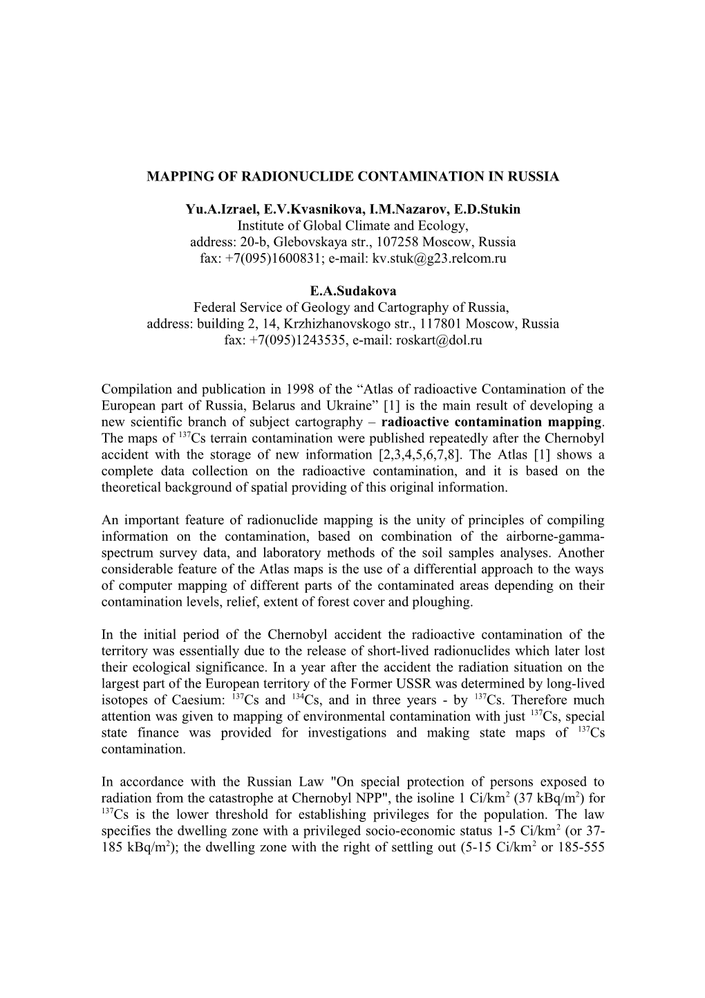 Mapping of Radionuclide Contamination in Russia