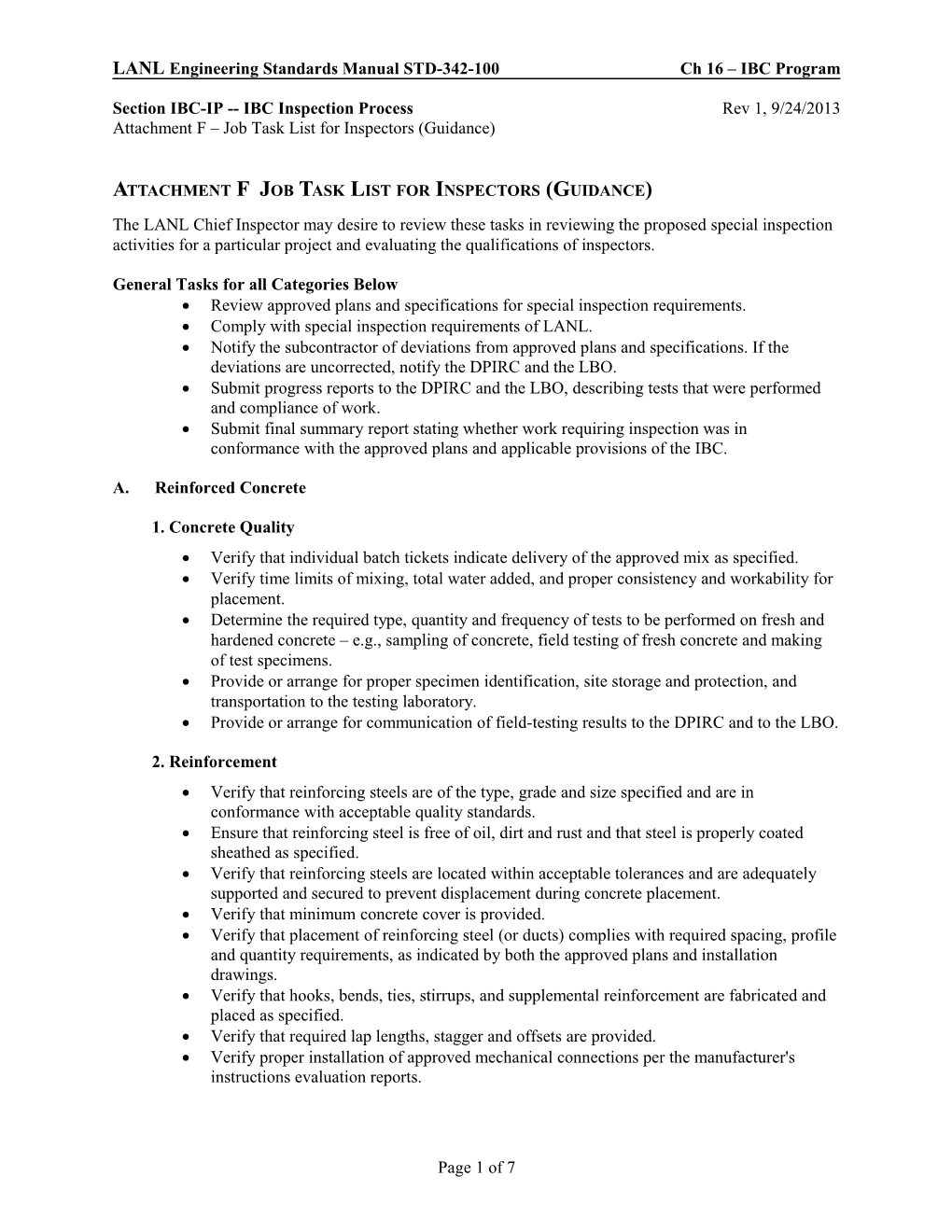 Appendix F Job Task List for Inspectors (Guidance)