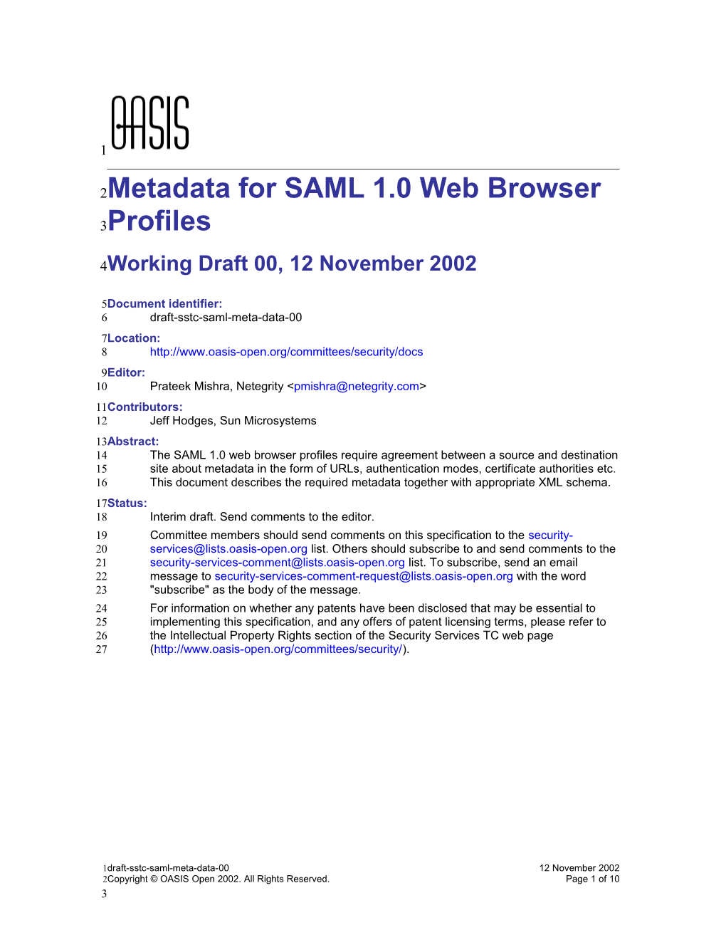 Metadata for SAML 1.0 Web Browser Profiles