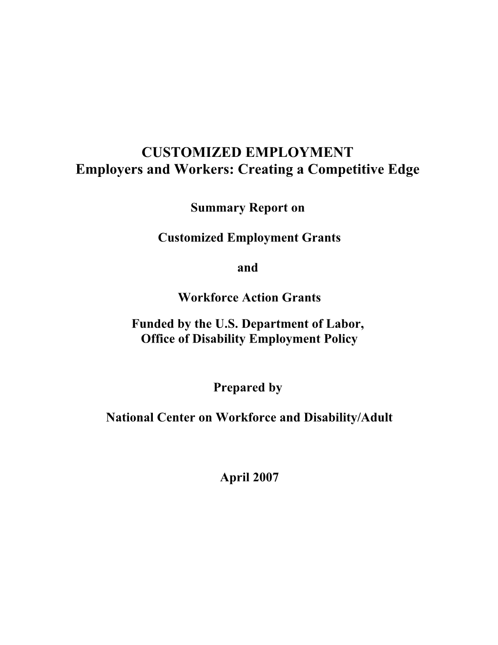 Employers and Workers: Creating a Competitive Edge