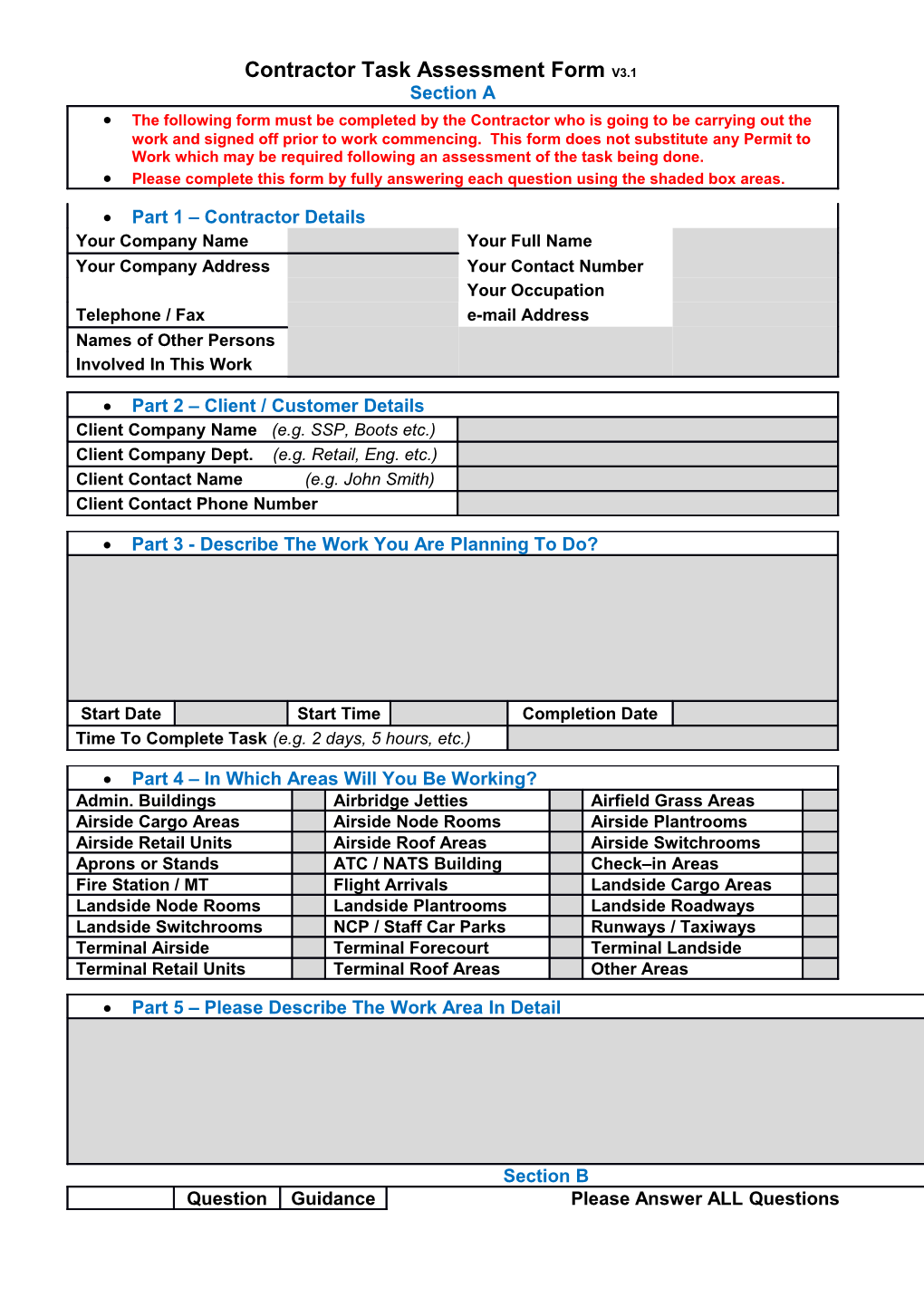 Contractor Task Assessment Form