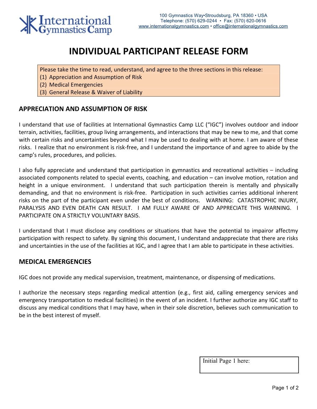 Individual Participant Release Form