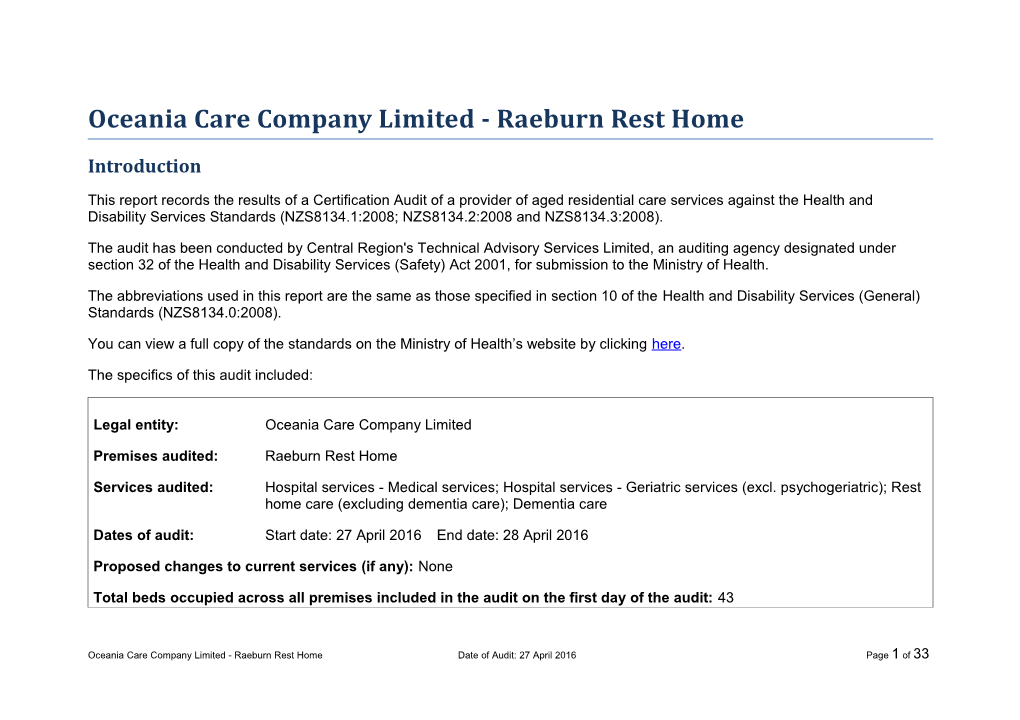 Oceania Care Company Limited - Raeburn Rest Home