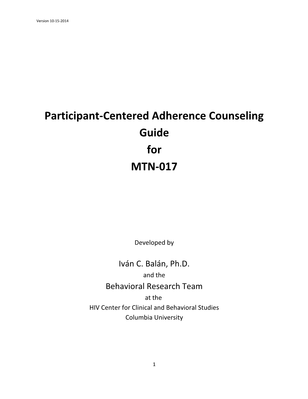 Participant-Centered Adherence Counseling Guide