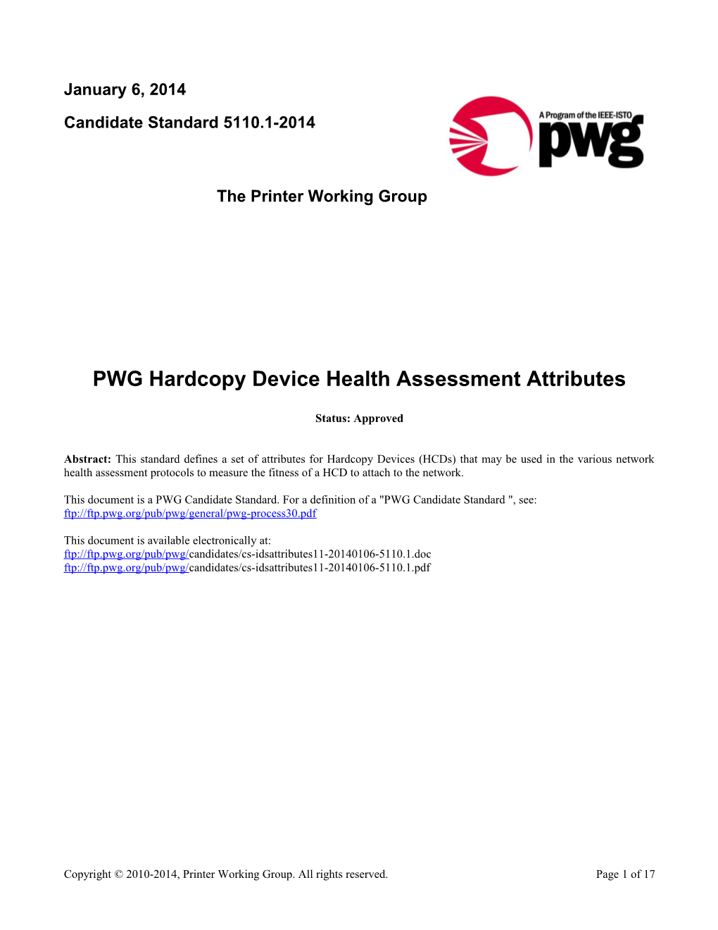 PWG Hardcopy Device Health Assessment Attributes