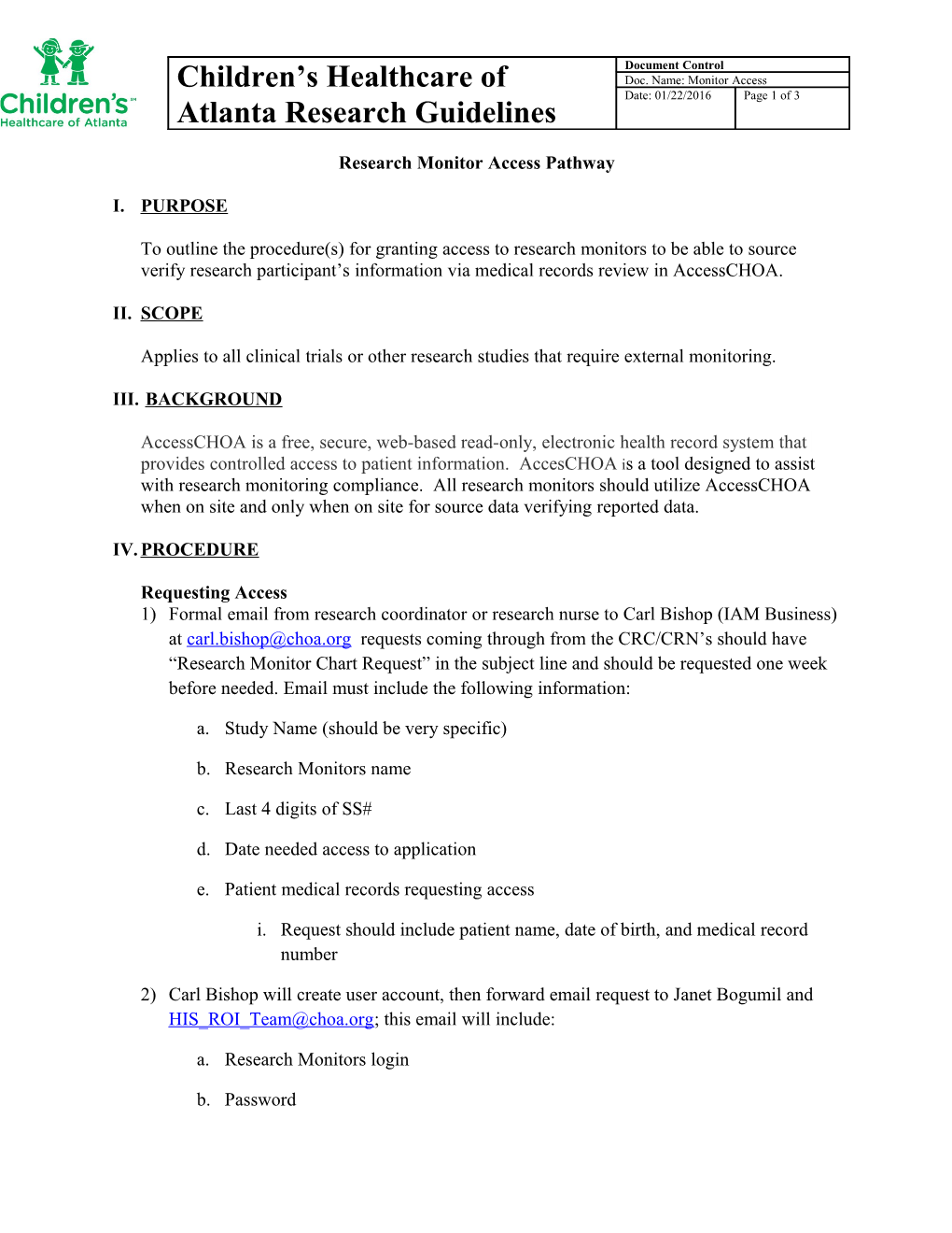 Research Monitor Access Pathway