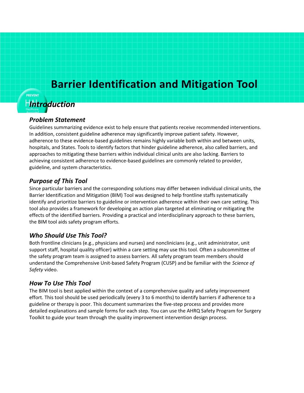 Barrier Identification and Mitigation Tool