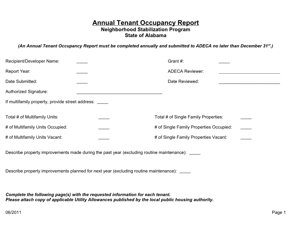 Annual Tenant Occupancy Report