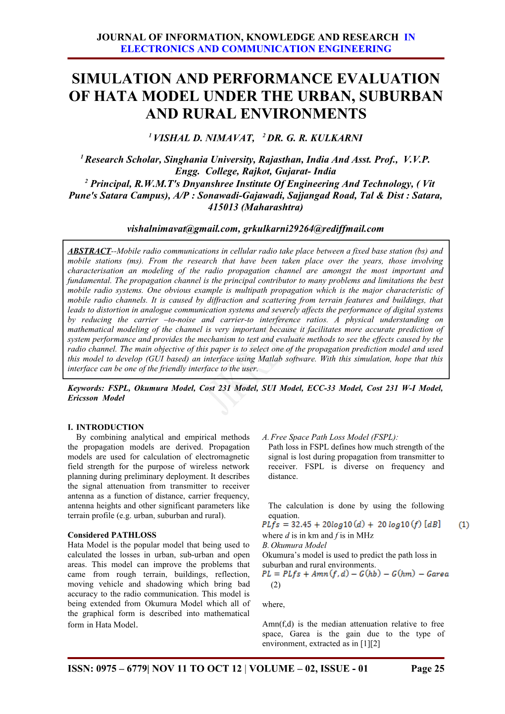 Simulation and Performance Evaluation of Hata Model Under the Urban, Suburban and Rural