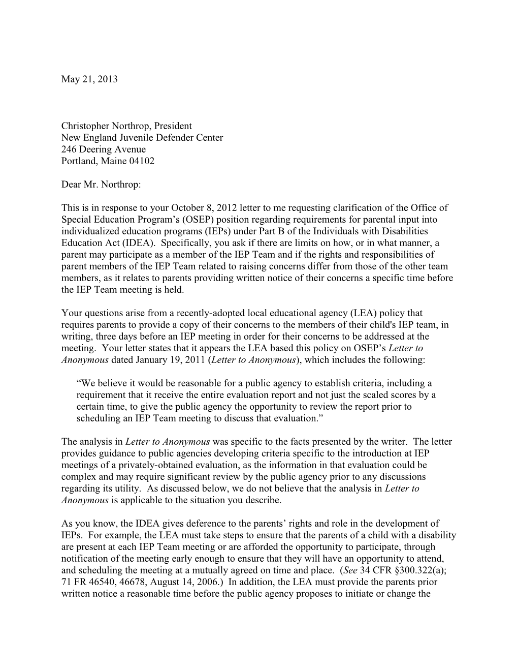 Letter to Northrop Dated 05/21/2013 Re: Ieps (Ms Word)