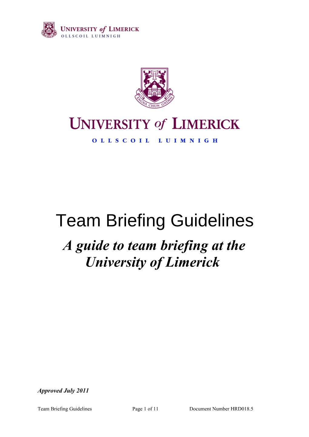 A Guide to Team Briefing Atthe University of Limerick